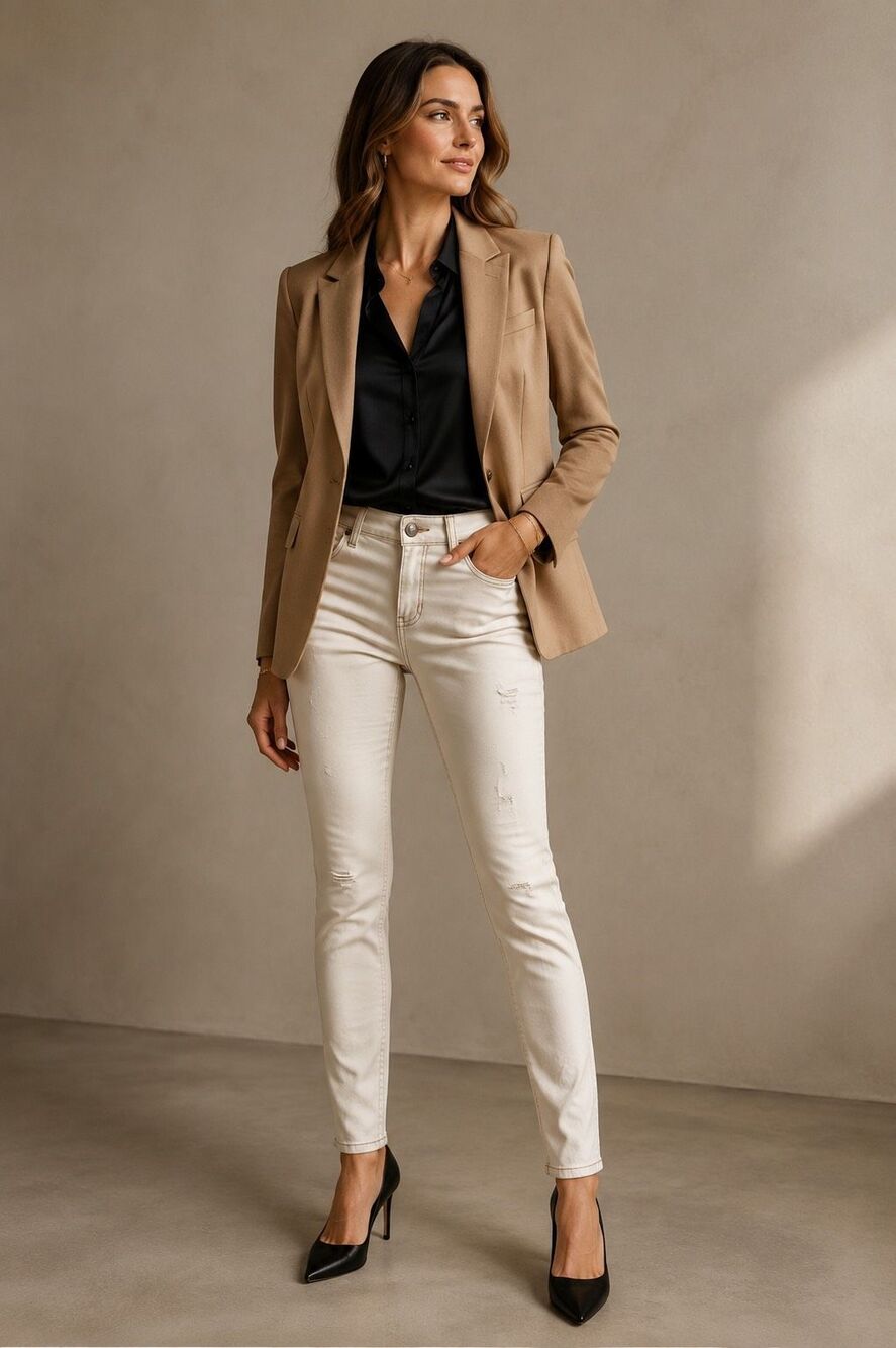 cabi 5089 Size 2 Beige Distressed Slim Boyfriend Stretch Jeans J3
